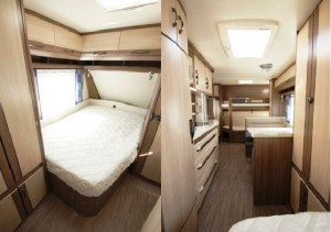 Aikuisten parisänky ja näkymää käytävältä